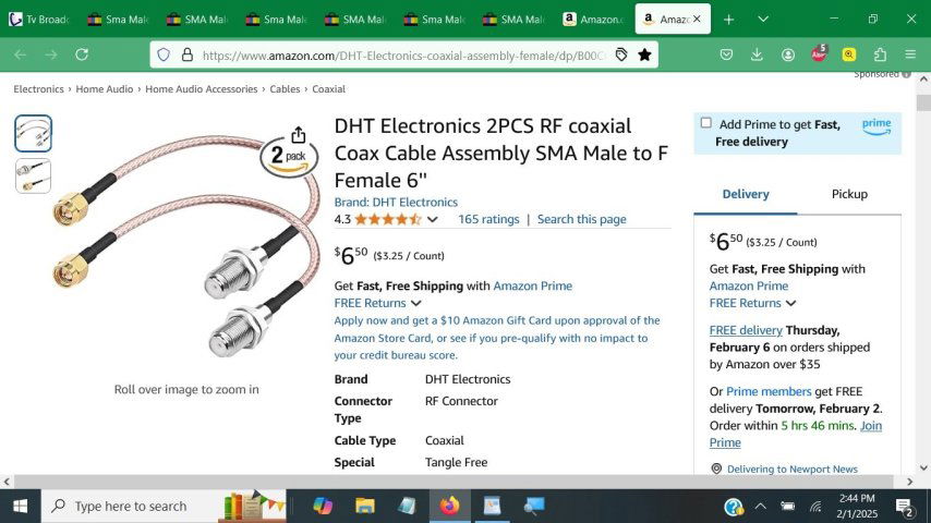 DHT Electronics 2PCS RF coaxial Coax Cable Assembly SMA Male to F Female 6''.jpg